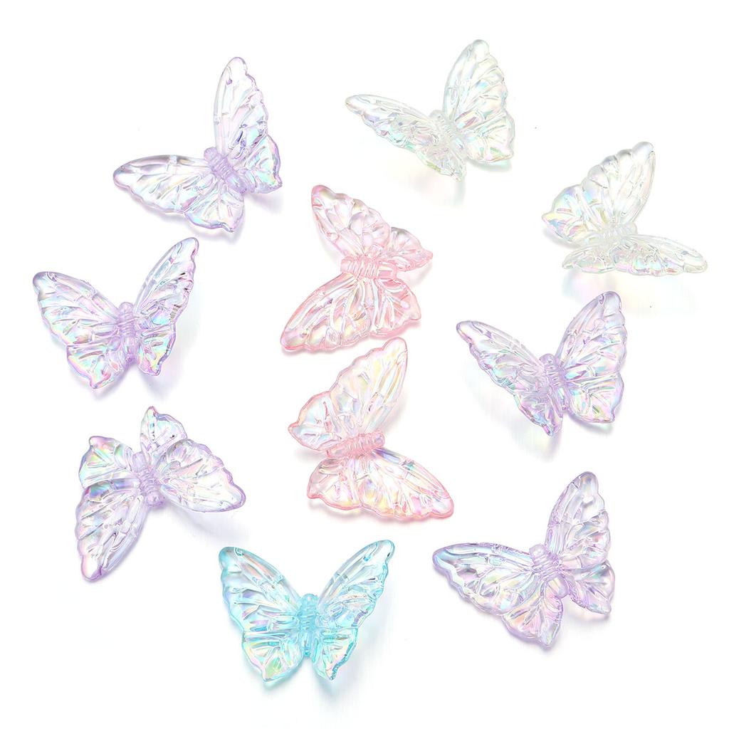 10Pcs Acrylic 3D Butterfly Charms Color Plated Loose Spacer Bead for Jewelry Making Accessories DIY Bracelet Earring Phone Chain