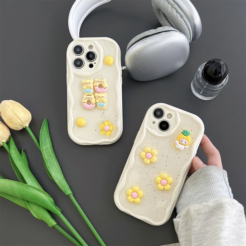 Glitter Donut Phone Case for IPhone17 Promax Flower Red Panda Cat for Apple 14 Fully Wrapped Anti-Fall 13