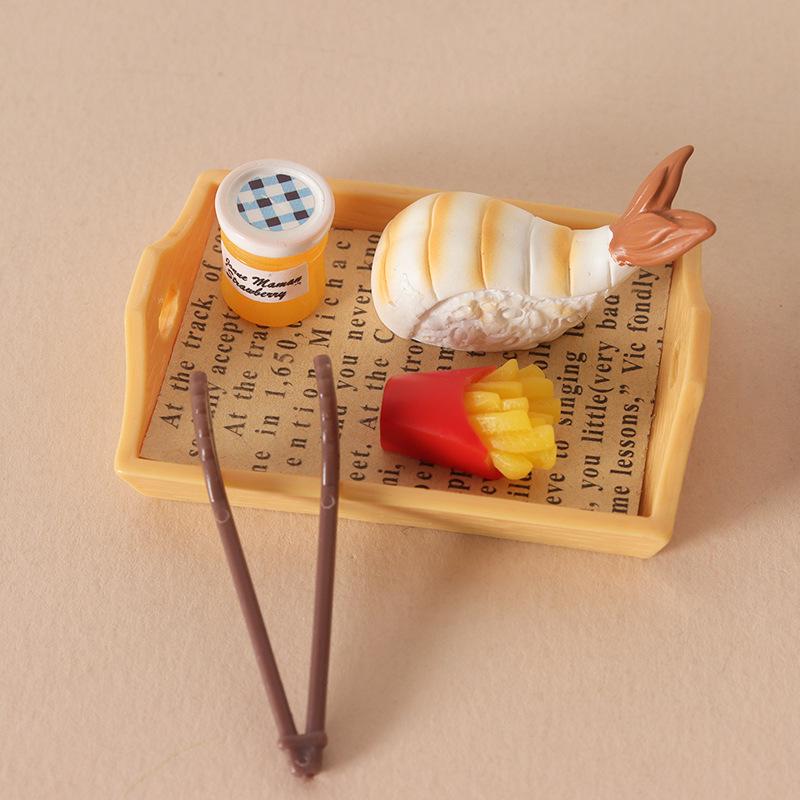 Japanese Style Dollhouse Miniature Food Tray Set with Shrimp Tail Clip Accessories
