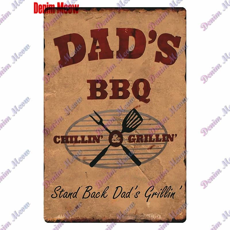 Pancarte Métallique Rétro pour Fête Barbecue Zone BBQ des Papas Temps de Grillade Affiche Décoration Murale pour Bar Pub Cuisine Maison WY