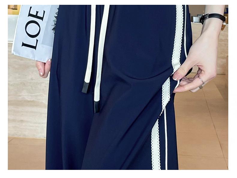 Women's Quick-Dry Ice Silk Wide-Leg Pants with Side Stripe - High Waist, Slimming, Draping Casual Sports Pants