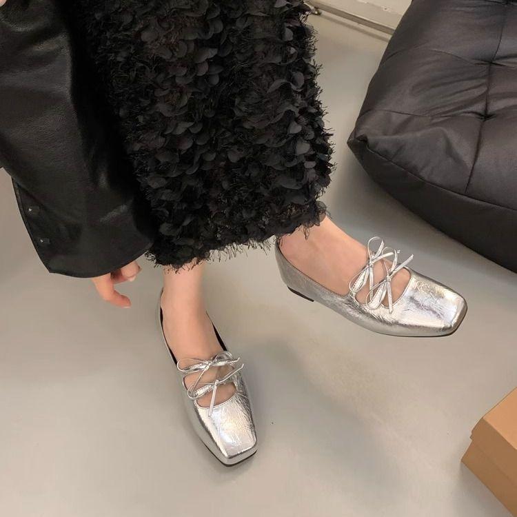 

Design sense is thin, spring and autumn with skirt bow, new Chinese light national style shoes, Mary Jane small leather shoes 40 срібний