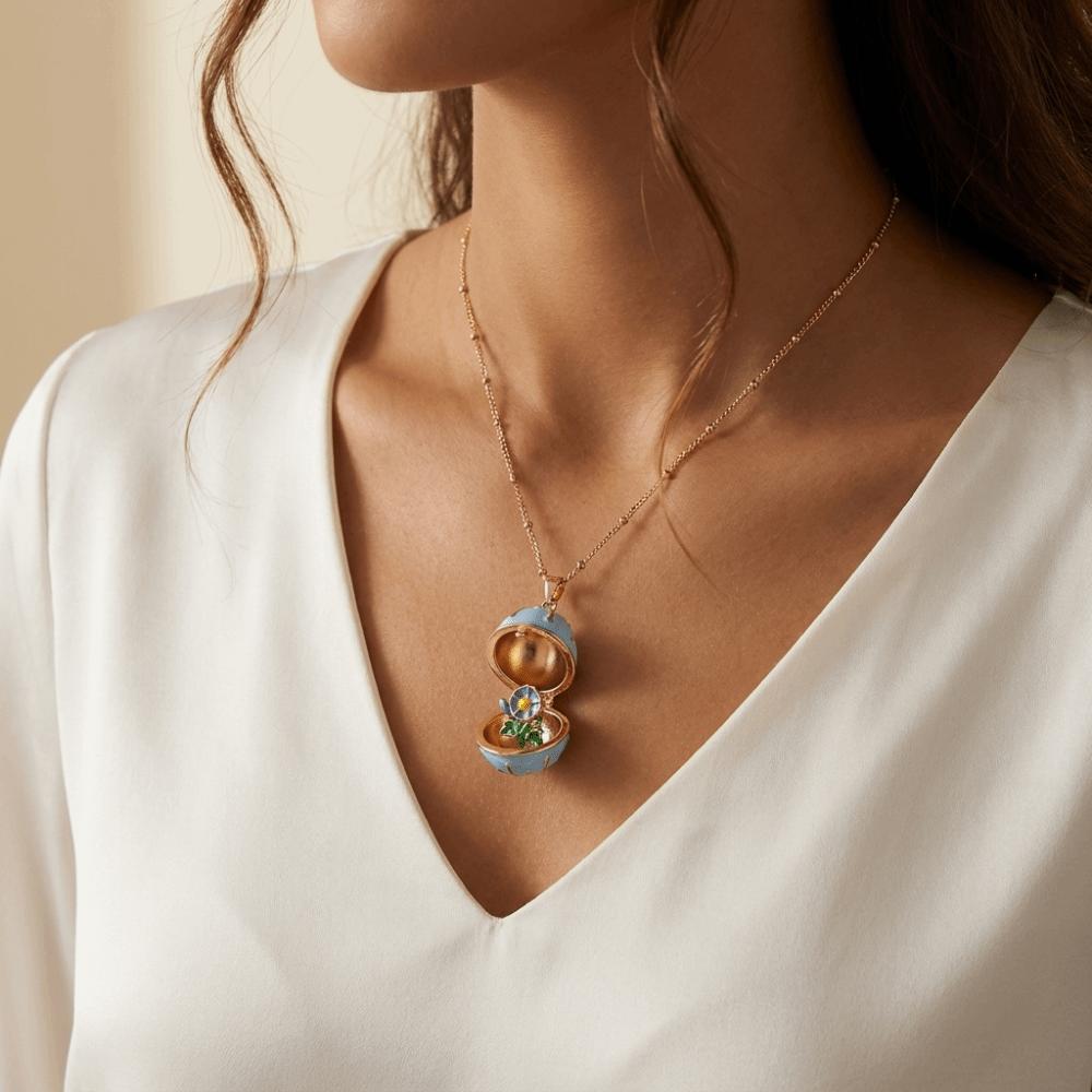 Round Egg-shaped Box Openable Flower Necklace Copper Pendant Jewelry Accessories Anniversary