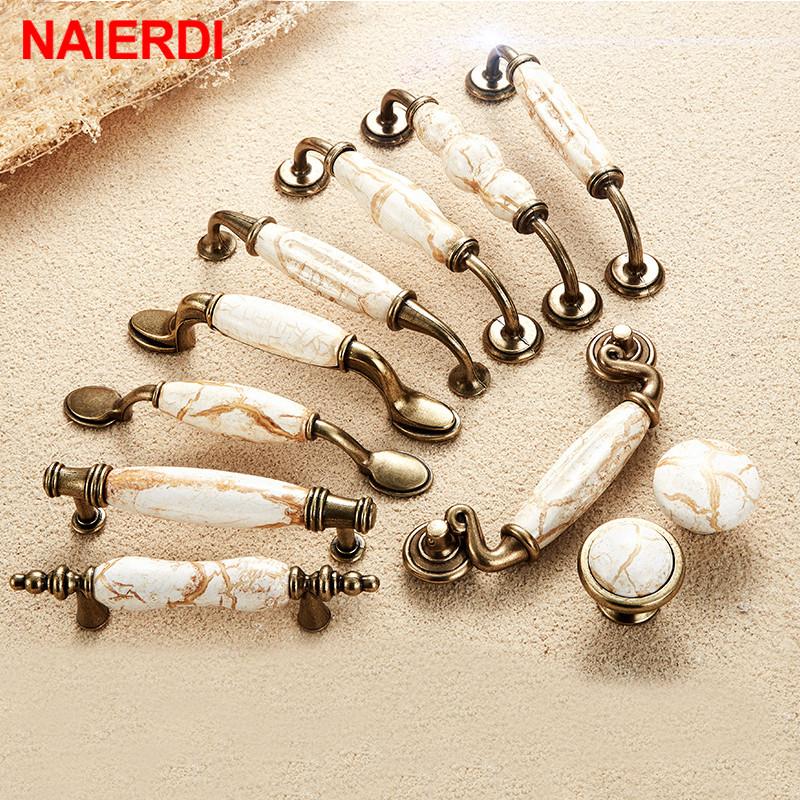NAIERDI Marble Series Ceramic Cabinet Handles Zinc Alloy Cabinet Pulls Drawer Knobs Wardrobe Door Handles Furniture Handle