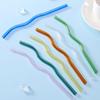 7Pcs Reble Colorful Wavy Glass Straws - 8.5"x8mm Shatter Resistant Glass Straw with 2 Clening Brushes, Suitable for Ice/Hot