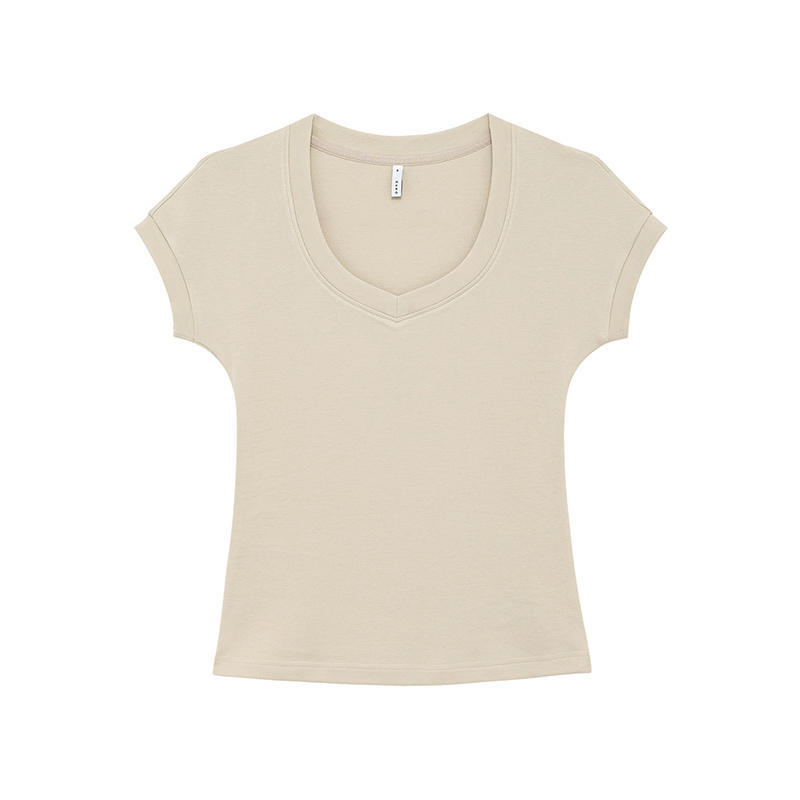 Women s V Neck Short Sleeve Slim Fit Solid Washed Cotton Stretch Basic Casual Tee Daily Top XS