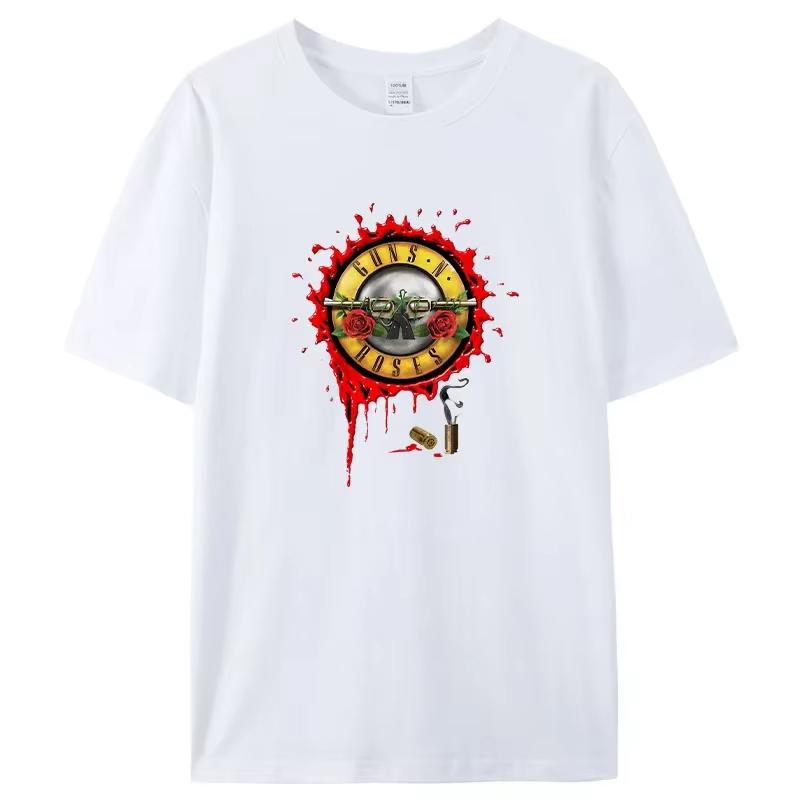 2024 Summer Men's T-shirts Guns N Roses Printed New T-Shirt Cotton Hard Rock Band Men and Women Tee Hip Hop Music Clothing