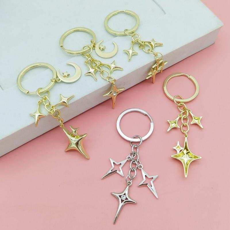Inspired Alloy Keychain Pendant Featuring Star and Moon Openwork Pattern Compact Gift for Jewelry Lovers