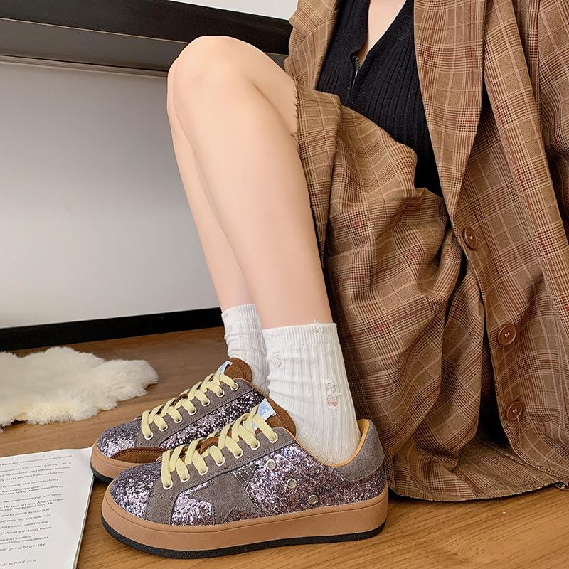 Hoshino 2025 new model old casual versatile color matching trend flash color board shoes low-top flat star shoes women