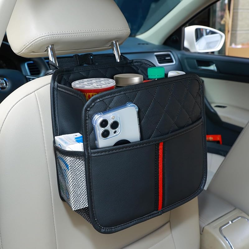 Car Seat Back Organizer With Storage Pockets, 2 Pack Multi Hanging Car Seat Organizer Backseat Car Organizer, Leather Backseat Car Organizer For Kids Black-02