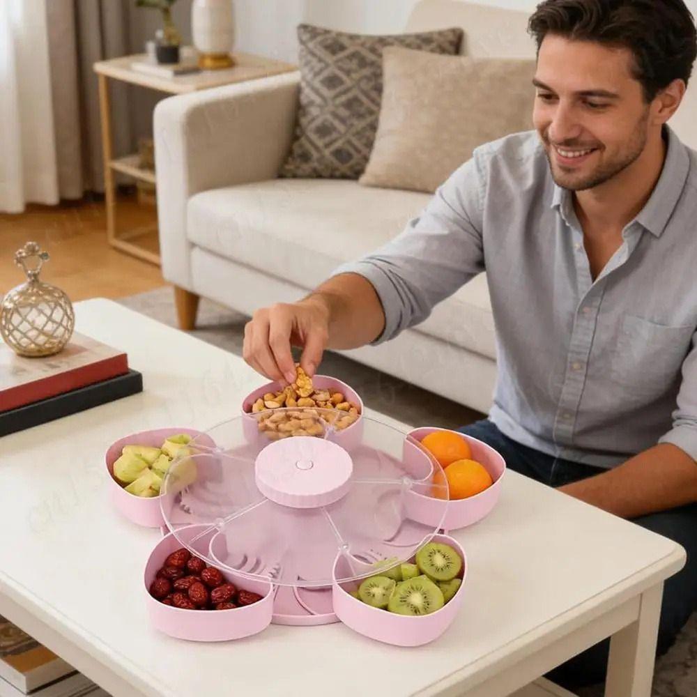 with Lid Divided Serving Tray Multi-compartment Spinning Compartment Platter  for Snacks