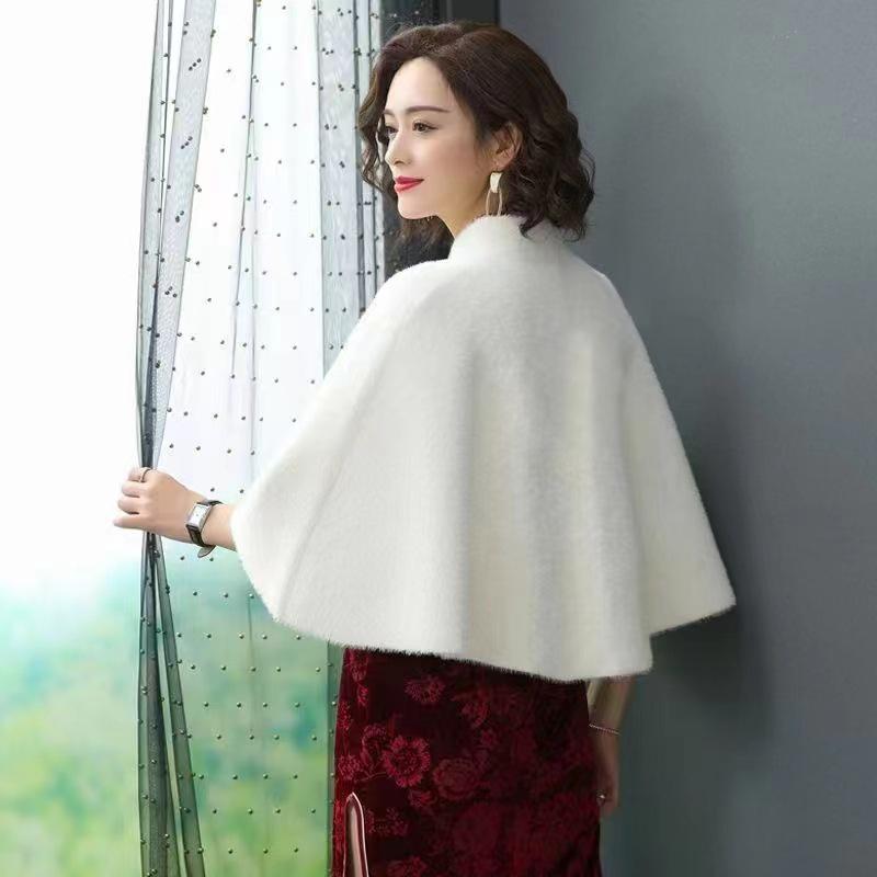 2024 Winter Elegant Loose Batwing Cloak: Fashionable Solid Color Short Shawl for Moms