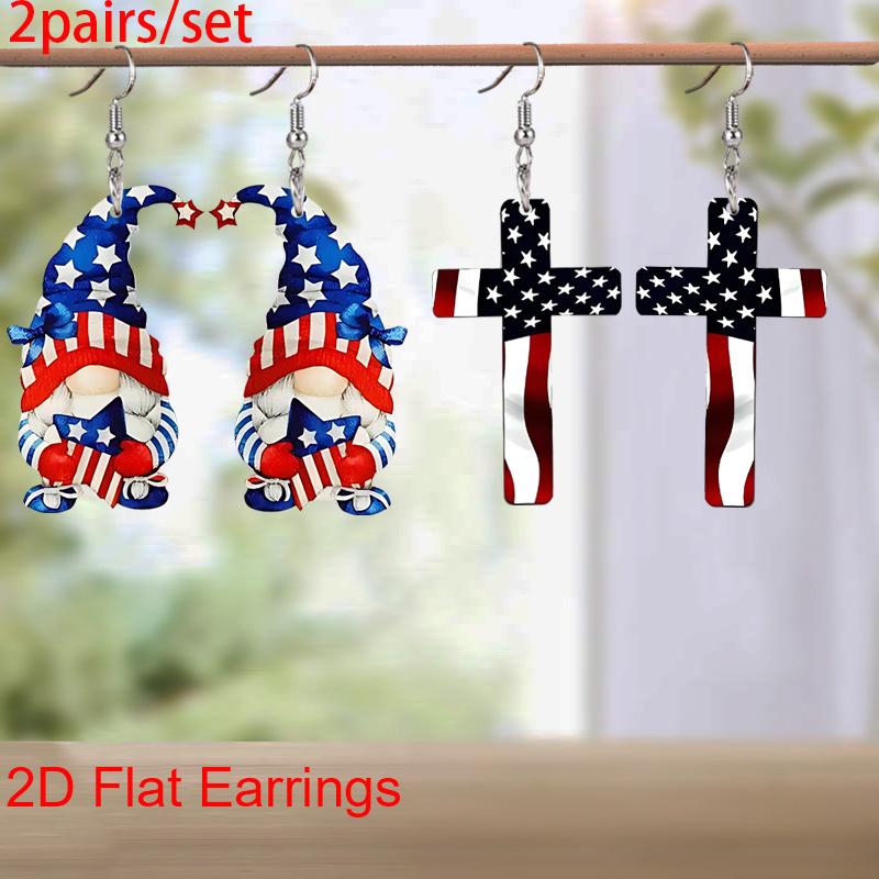 Independence Day Earrings Creative Blue Five-pointed Star Dwarf Earrings Simple Cross Flag Earrings
