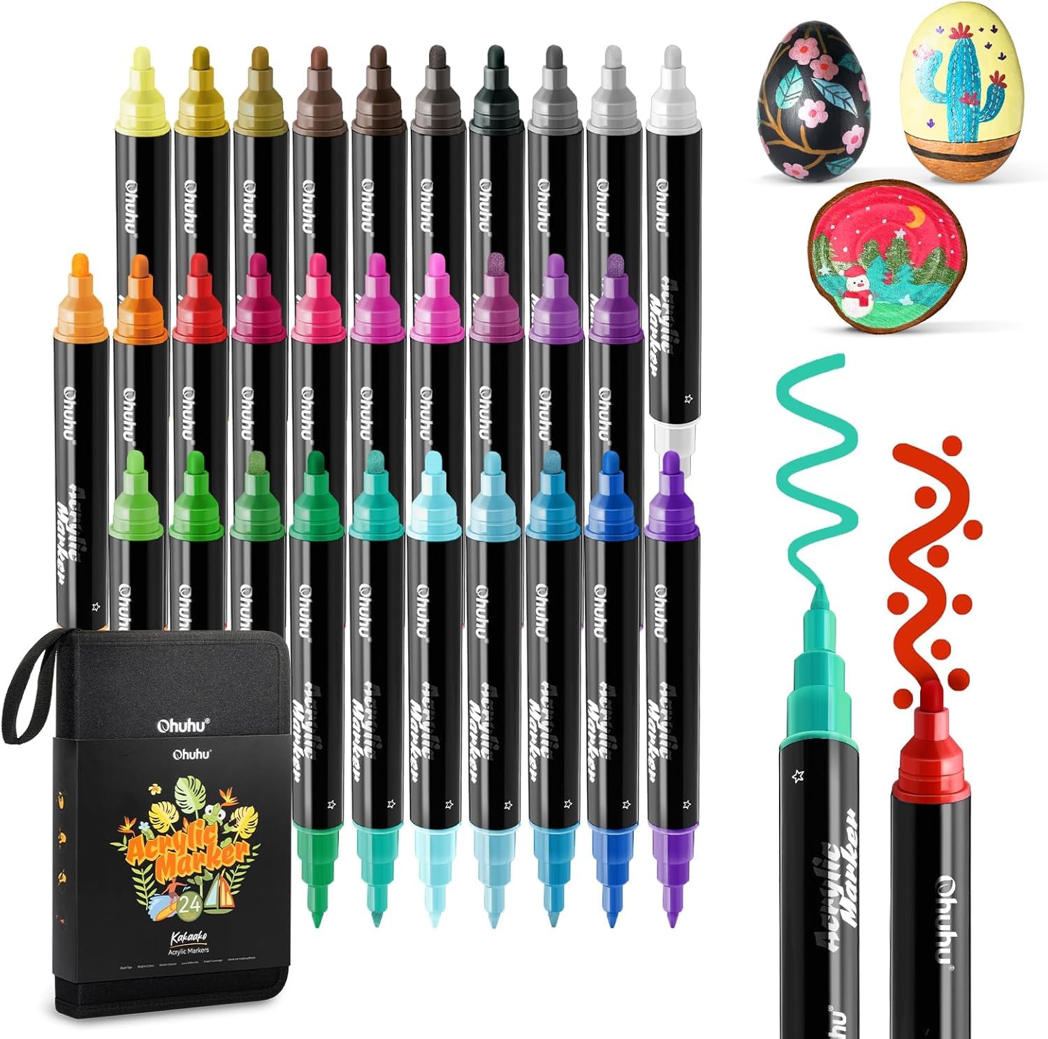 

Ohuhu Acrylic Marker 30 Broad and Fine Opaque for Painting Storage Case and Japanese Instruction Manual Included Pens, Colors, Tips, Water-Based,
