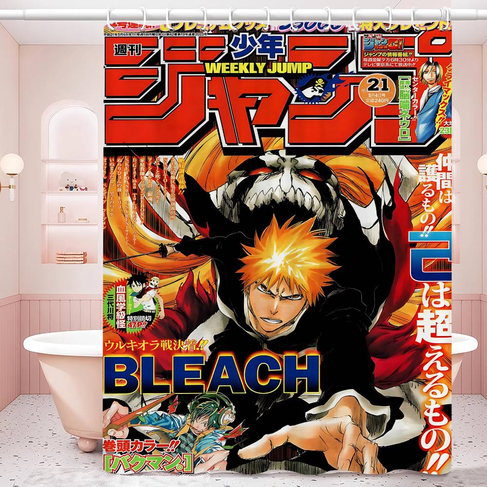 Anime Bleach Duschdraperi Badgardin Tryck Polyestertyg Vattentätt Badrumsgardiner med Krokar Badskärm