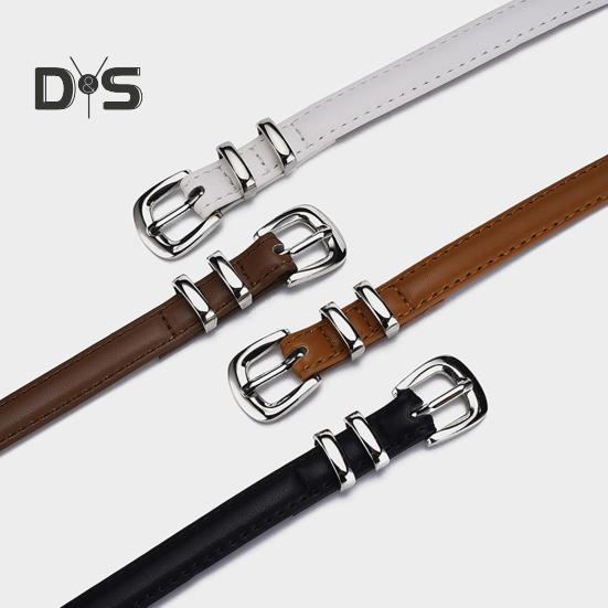 Women Thin Belt Multi Holes Adjustable Length Faux Leather Waistband Solid Color Dresses Shirt Belt Clothing Accessory