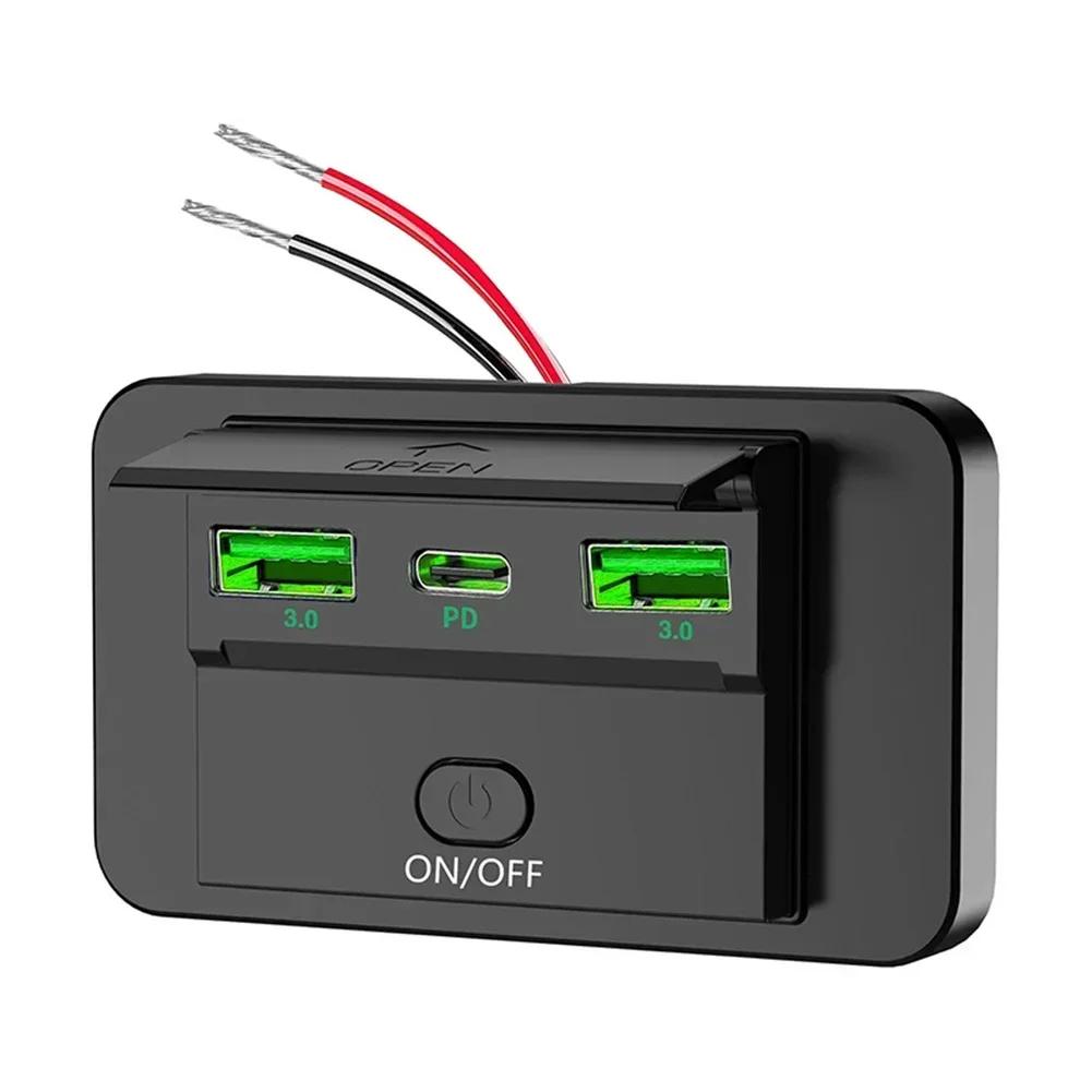 Autoladegerät-Steckdosenfeld, Dual-Schnellladegerät, Autoaufladung, 12-V-24-V-Fahrzeuge, 2 USB-Schnittstellen, Aluminiumlegierungsgehäuse