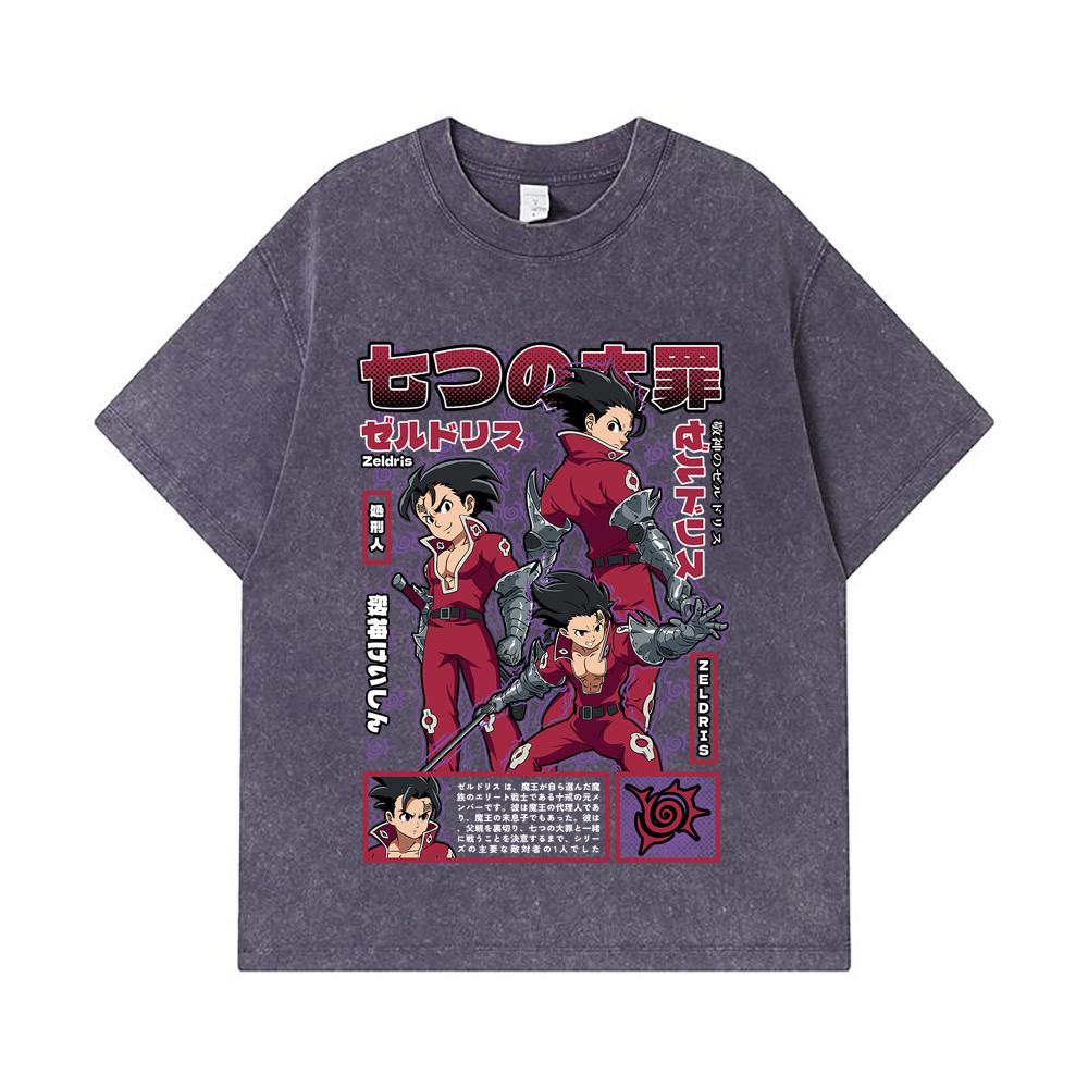 275 GSM Washed T-shirts 100% Cotton Seven Deadly Sins V10 Zeldris Print Unisex Heavy Cotton T Shirt