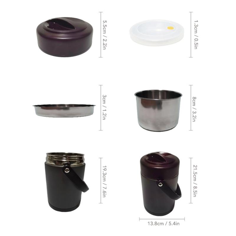 2L Dark Gray Insulated Food Container Multi Layer Stainless Steel Large Capacity Insulation Vacuum Food Jar