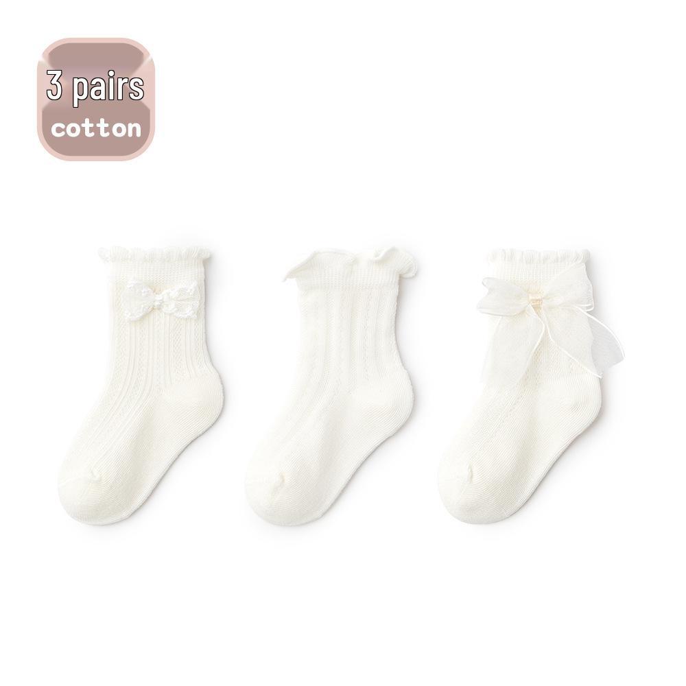 Spring/Summer Bow Baby Mesh Lace Cotton Socks - Breathable & Thin Princess Socks for Girls
