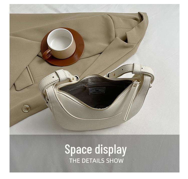 Trendy Lychee Grain French Crescent Crossbody Bag - High-End Fashionable Saddle Design