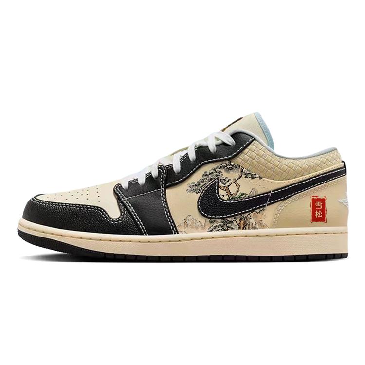 

Jordan Air Jordan 1 Slip Resistant, Abrasion Resistant, Breathable Low top Vintage Basketball Shoes Men s Beige Black HQ3437-101(Team366-) 44