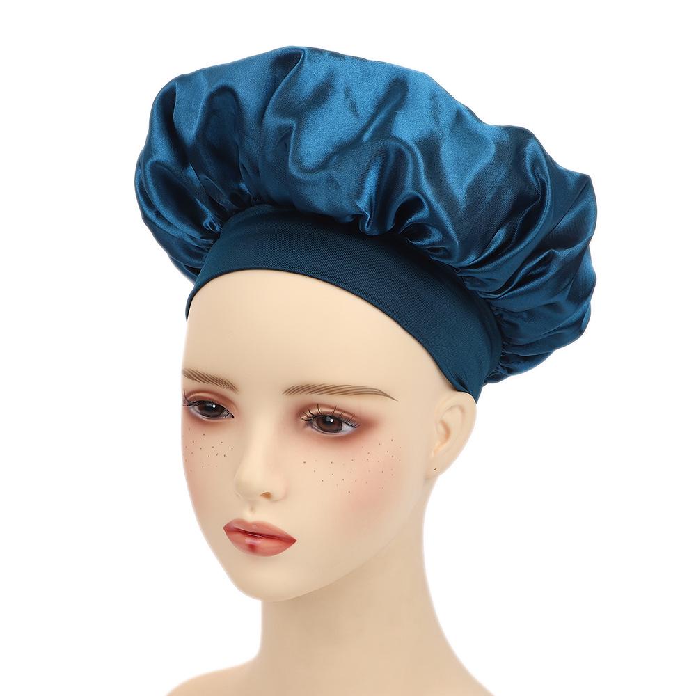 Women's Satin Wide Brim Sleep Cap & Hairdressing Hat