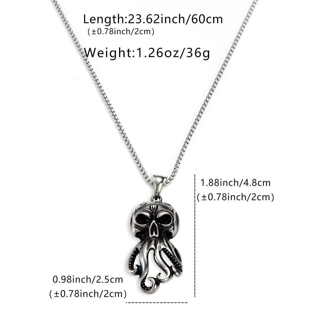 LNCHRAN Suction Cup Tentacle Skull Octopus 3D Gothic Hang Tag with Matte Silver Bead Box
