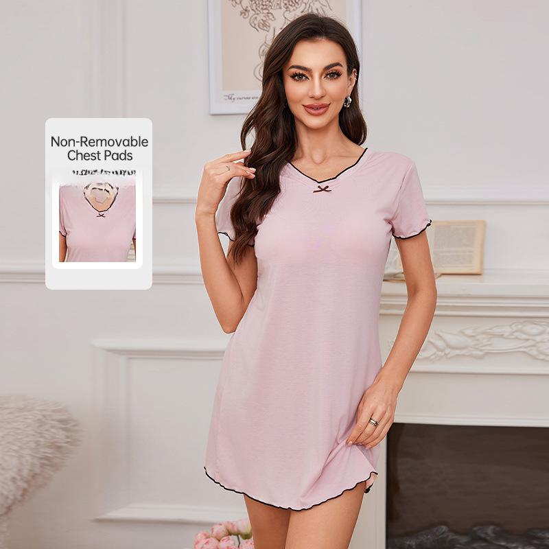 

A V-neck Sleeping Dress for Women In Summer A Sexy Short-sleeved Solid-colored Dress That Can Be Worn Outside M рожевий