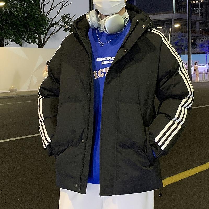 Winter New Hooded Three Bars Loose Cotton-padded Clothes Trendy Short Winter Cotton-padded Jackets Men's Versatile Jackets