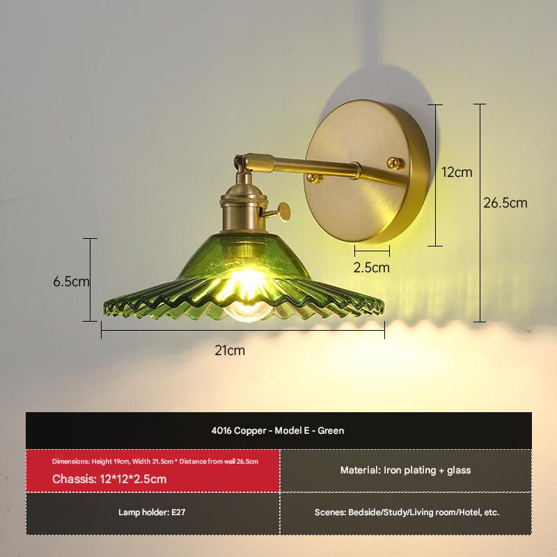 Japanese Retro Floral Glass Wall Lamp Modern Simple Bedside Lamp for Bedroom Study Led Mirror Light Nordic Wall Sconce