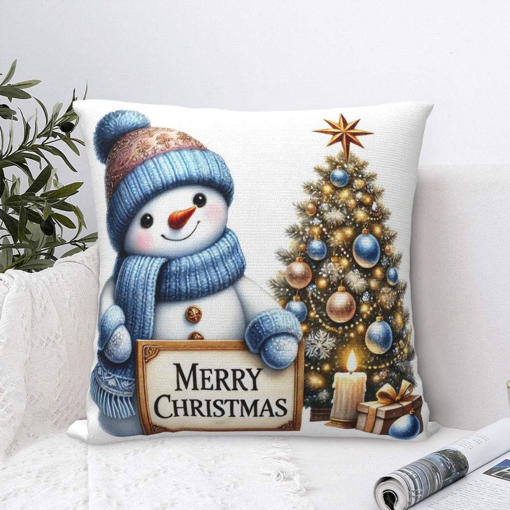Christmas Snowman Pillow Case Cushion Cover Square Graphic Pillow Cover Kawaii Pillowcases For Sofa Home Decorative
