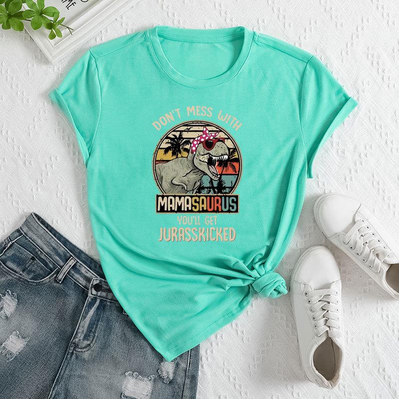 

Летние хлопковые свободные повседневные футболки с принтом динозавра с круглым вырезом и короткими рукавами для женщин 3XL