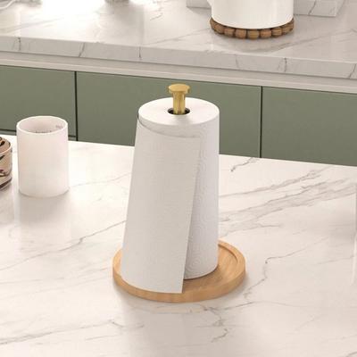 Modern Wooden Base Kitchen Paper Roll Holder Anti-Skid Desktop Roll Paper Holder Cling Film Holder Kitchen