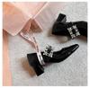 Niche French Rhinestone Square Buckle Mary Jane Shoes Women's Square Head Thick Heel Single Shoes One Word with Hepburn High Heels Internet Celebritie