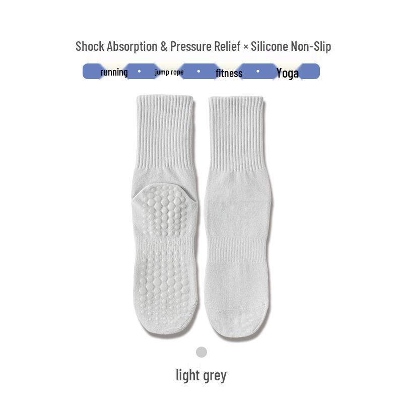 Women's Non-Slip Cotton Yoga Socks, Mid-Calf, Seamless, Ideal for Fitness, Dance, Pilates, and Sports.