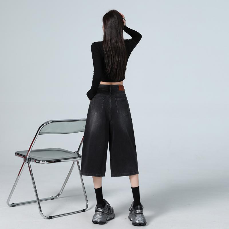 American High Street Seven-Foot Women'S Jeans Spring Autumn Loose Wide Leg Drapey Straight Cut Trousers Fashion Design