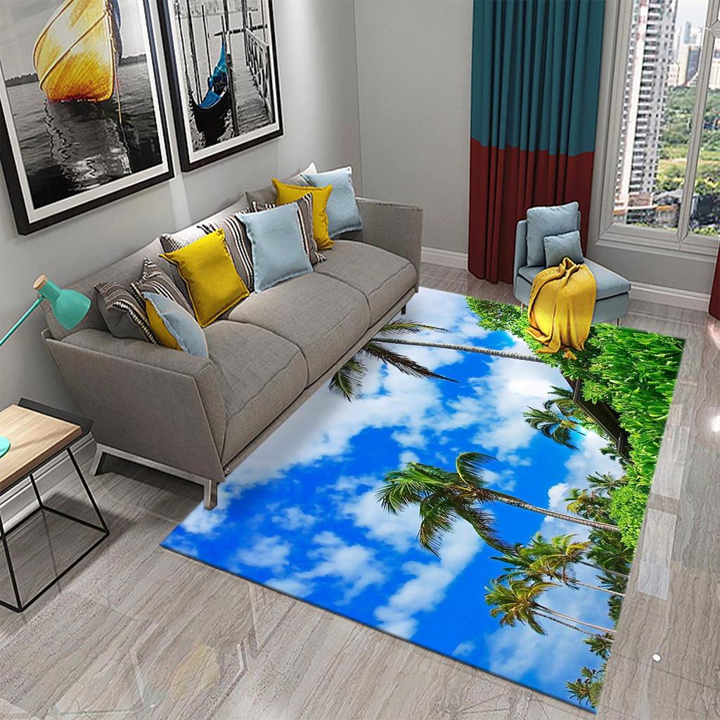 Rug Kitchen Bathroom Entrance Mat Non-Slip Rug Green Tropical Palm Leaf Sunset Rug Living Room Decoration Floor