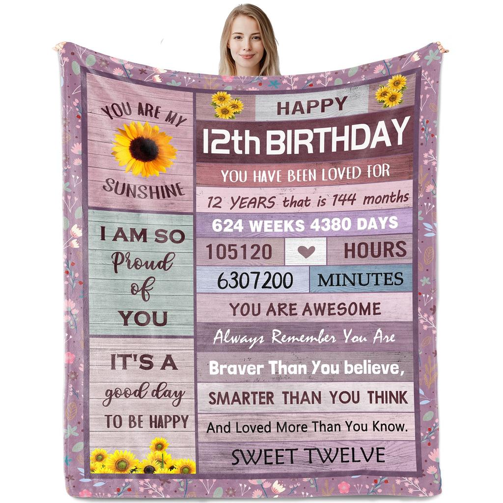 Happy 11Th Birthday Pattern Blanket Flannel Soft Comfort Home Blanket Warm Blanket Birthday Gift