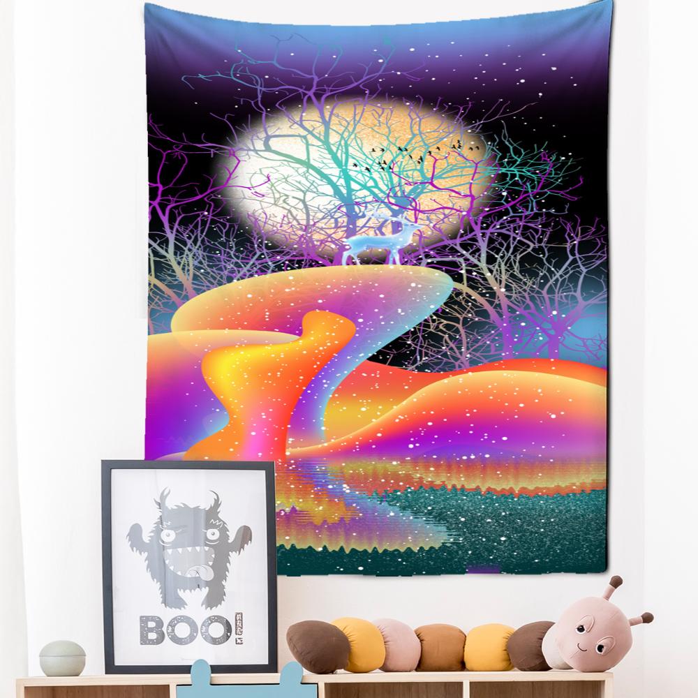 Neon Impression Painting Tapestry Wall Hanging Bohemian Style Elk Koi Psychedelic Witchcraft Living Room Home Decor