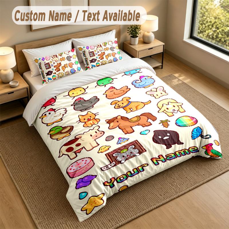 3Pcs Bedding Set Custom Name Text, 1 Sheet 2 Pillowcases Home Bed DecorStardew Valley