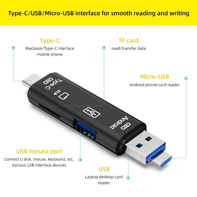 5 In 1 Type C Micro USB SD Memory Card Reader Adapter For GoPro Hero 12 11 10 9 8 7 6 5 4  Insta360 X2 X3 DJI Osmo Action Camera