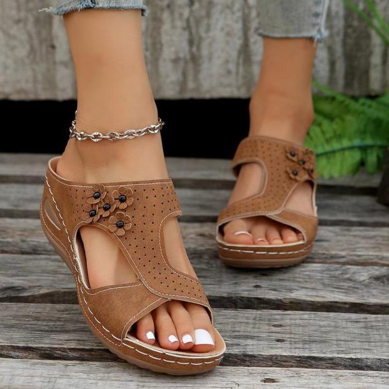New Spring Women's Plus Size Hollow-Out Open-Toe Wedge Peep-Toe One-Strap Slippers