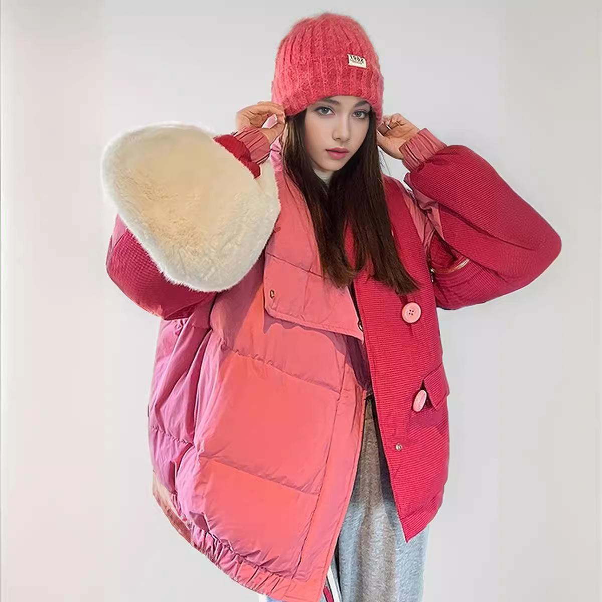 YJKDYK 2024 зимняя женская куртка женская контрастная с высоким воротником теплая — фото 4