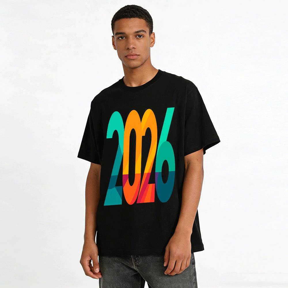 2026 New Year Themed Printed Casual T-shirt Unisex Festival Top Pure cotton T-shirt