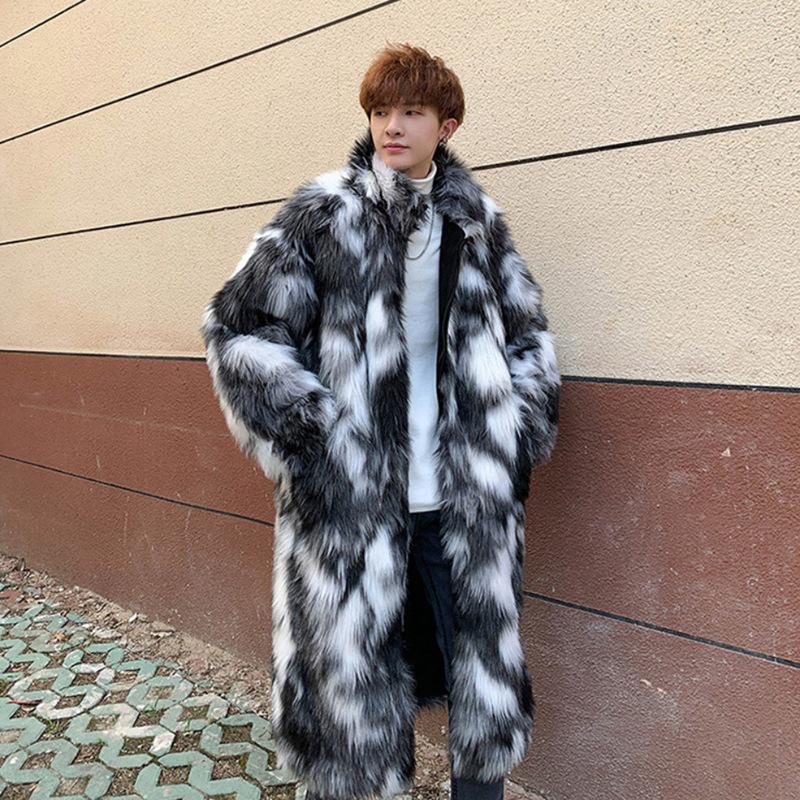 Autumn and Winter Fur Coat Men's Warm Thickened Leather Coat Fashion Casual Long Coat Street Loose Jacket