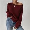 European and American style slanted shoulder one-word neck knitted sweater loose and lazy off-the-shoulder solid color long-sleeved sweater women