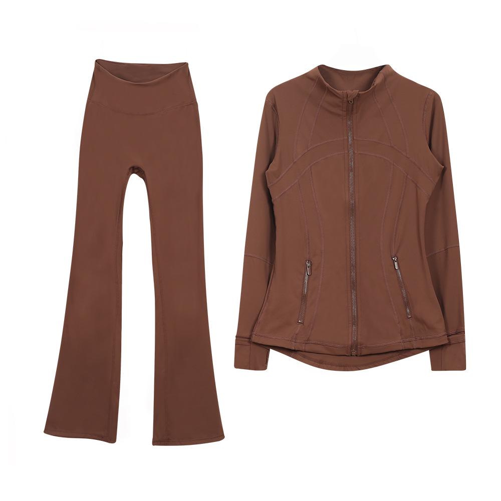 Women's Flare Pants & Jacket Set - Slim Fit Long Sleeve Outerwear for Running & Yoga