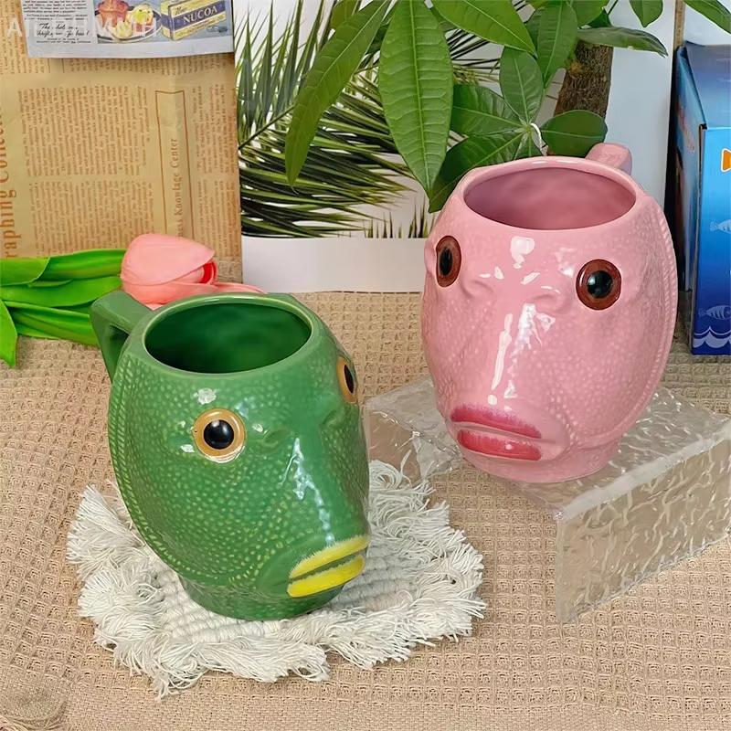 Funny Cup Ugly Greenhead Fish Ceramics Coffee Cup Large Capacity Creative Office Children's Water Cup Mugs