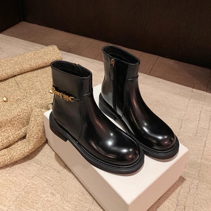 

Su Yinyin Роскошные женские облегающие ботинки челси с боковой молнией и золотой пряжкой Size 40